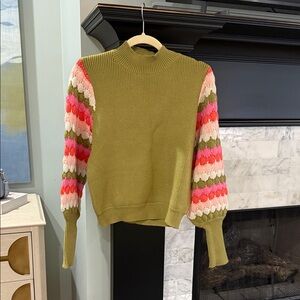 THML Olive and Multicolor Cowl Sweater